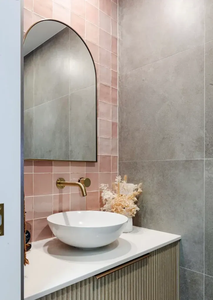 Modern Bathroom With Pink Tile — PK4 Projects in Port Macquarie, NSW