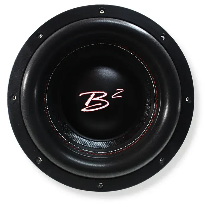 Een zwarte subwoofer met de letter b2 erop