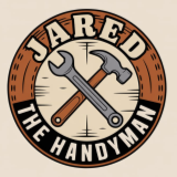 Circular logo reading “JARED THE HANDYMAN” with crossed wrench and hammer on a wood-textured background.