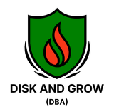 A logo for a company called Disk and Grow (DBA)