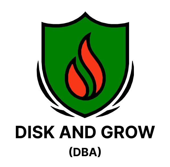 A logo for a company called Disk and Grow (DBA)
