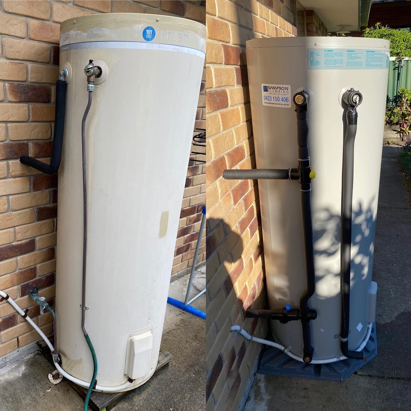 Two Water Heaters Are Sitting Next To Each Other — Sampson Plumbing Pty Ltd In Pottsville, NSW