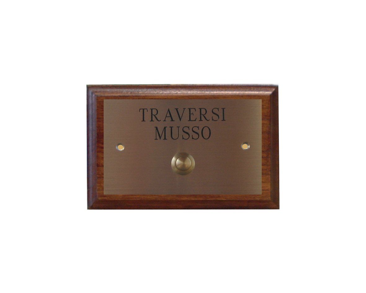 campanello rettangolare in ottone con bordo in legno