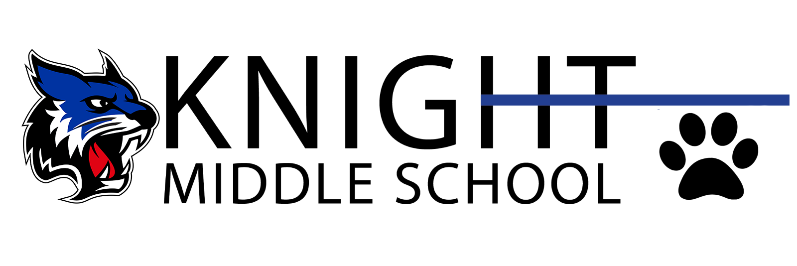 a logo for knight middle school with a wolf and paw print .