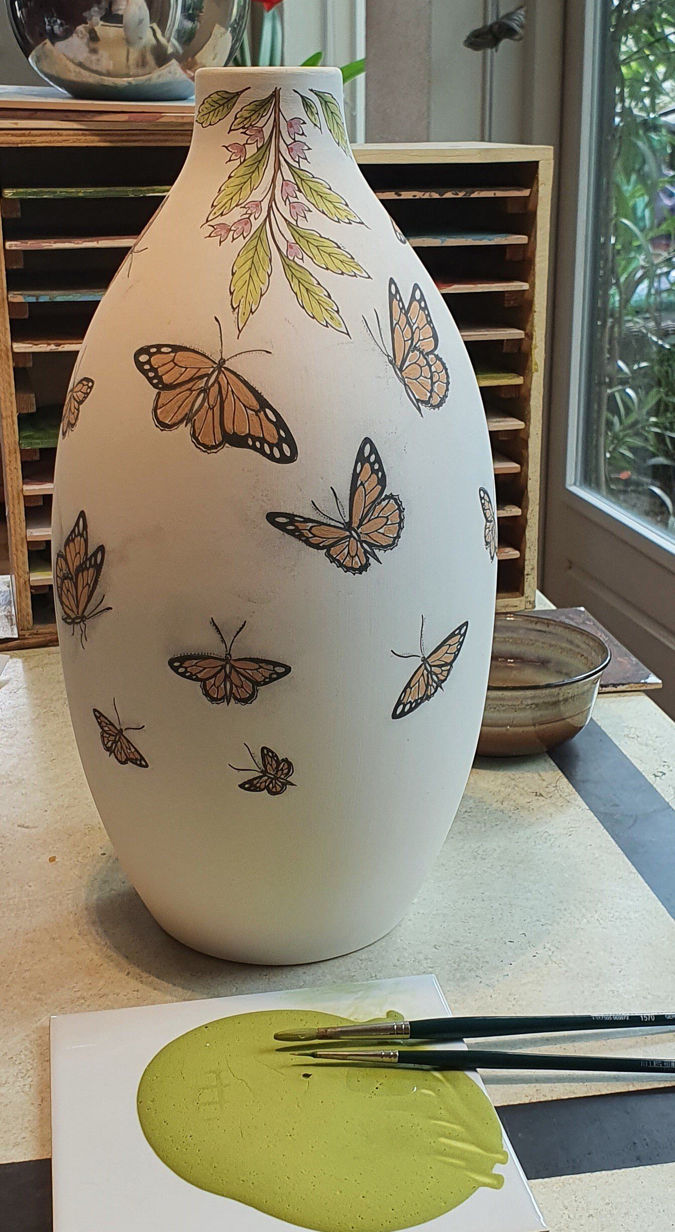 Hand painted Butterflies urn