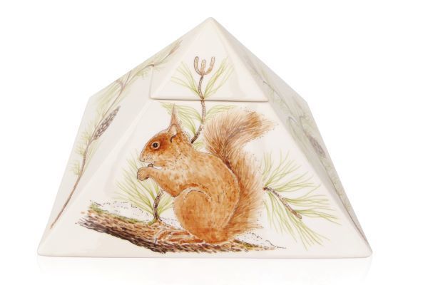hand painted Squirrel pyramid cremation urn