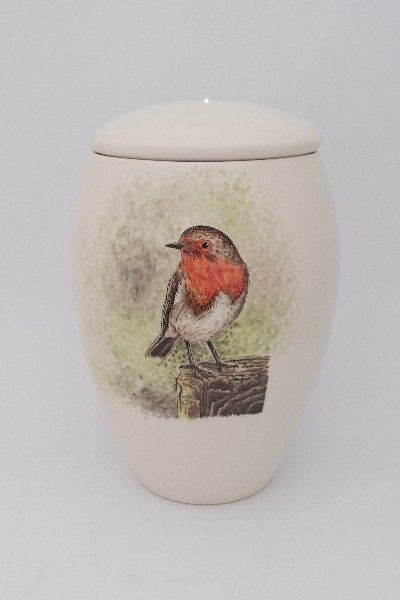 Urn Robin (hand painted after the mourning card)
