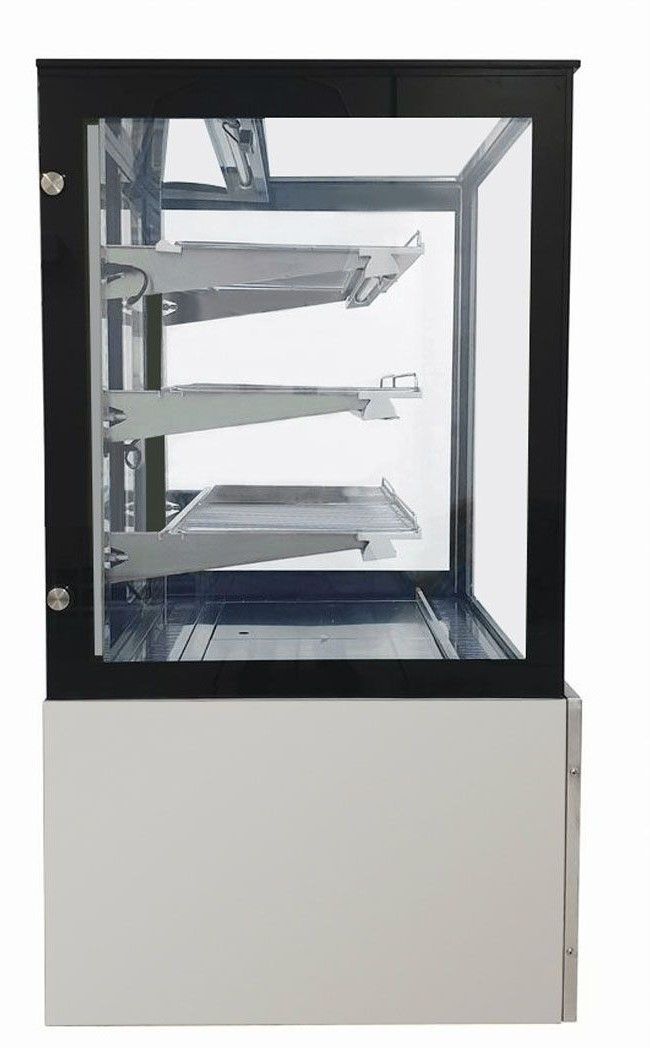 A display case filled with lots of different types of cakes.