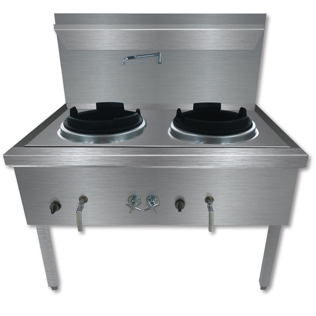 A stainless steel stove with two burners on it
