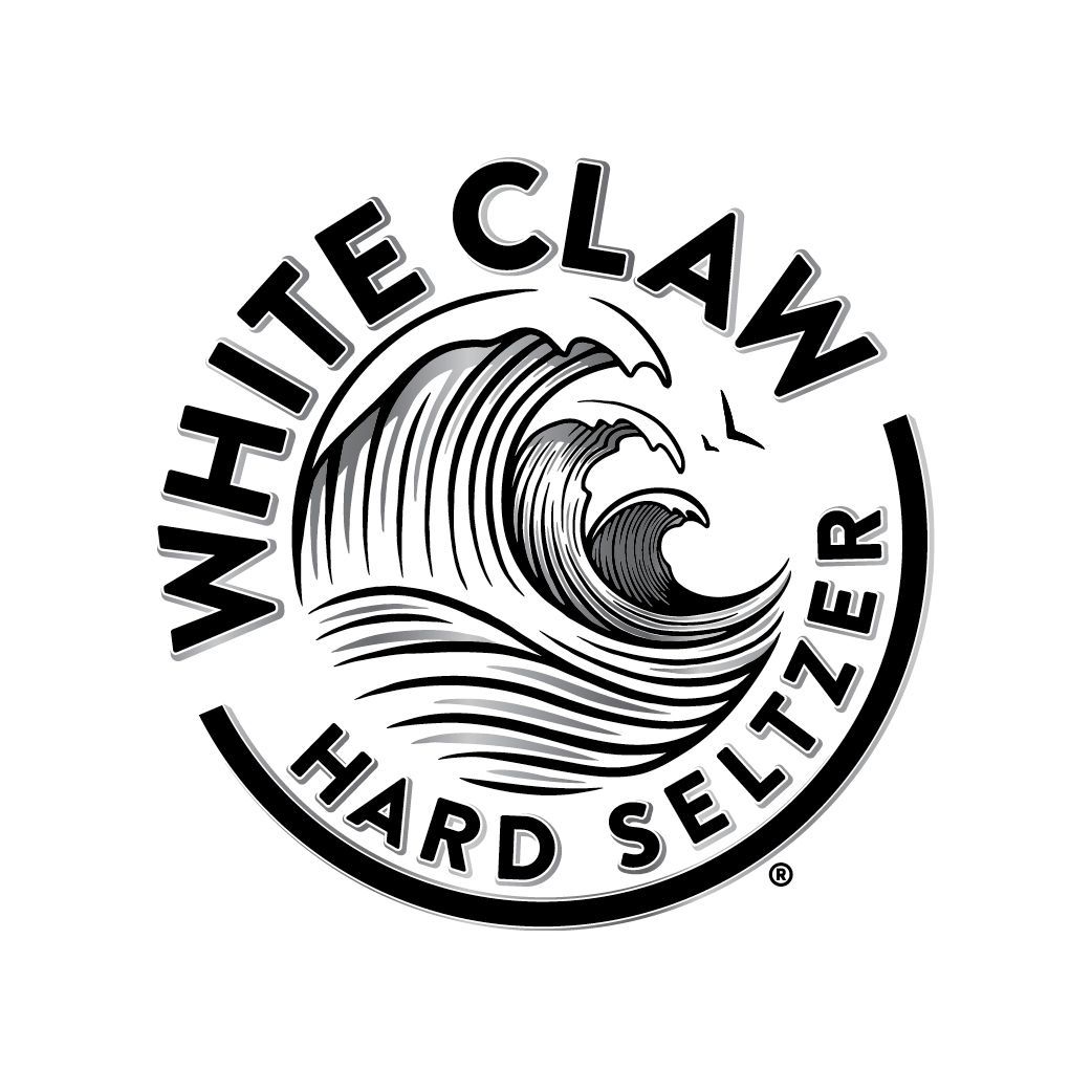 A black and white logo for white claw hard seltzer with a wave in the middle.