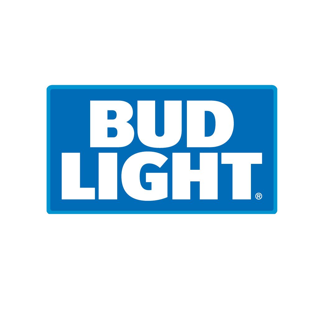 The bud light logo is blue and white on a white background.