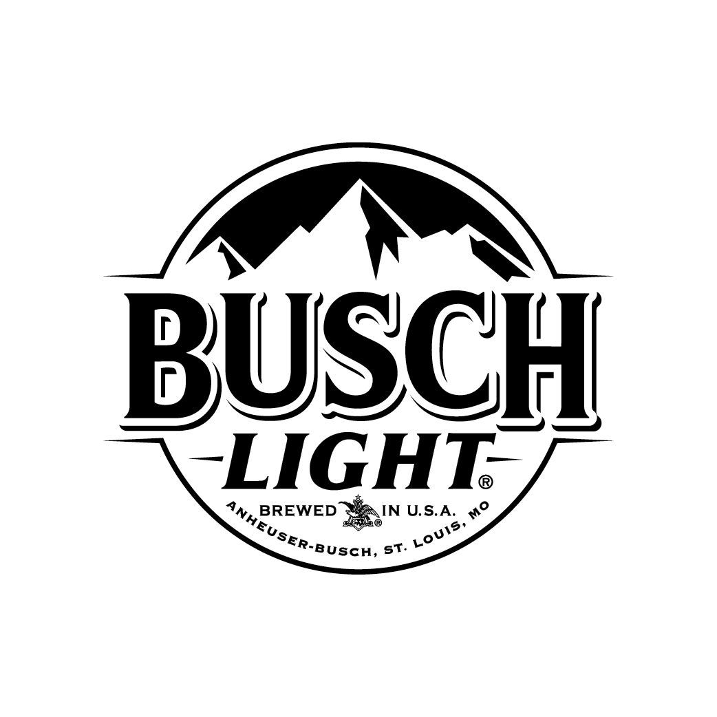 A black and white logo for busch light beer with a mountain in the background.