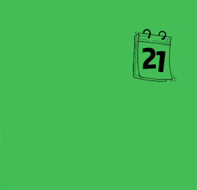 a green background with a drawing of a calendar with the number 21 on it .