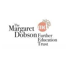 the margaret dobson further education trust logo on a white background .