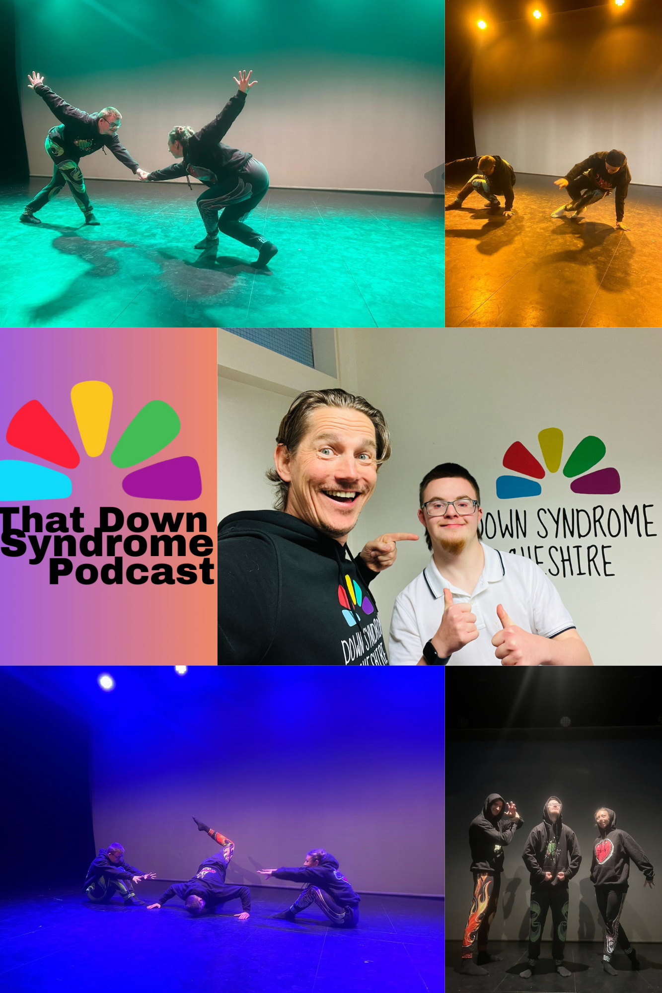 young man with Down syndrome next to podcast presenter of That Down Syndrome Podcast