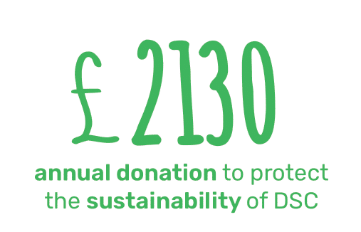 a green sign that says £ 2130 annual donation to protect the sustainability of dsc