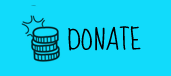 a blue background with a stack of coins and the word donate .