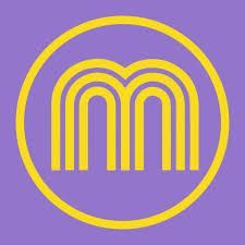 a yellow m in a purple circle on a purple background .