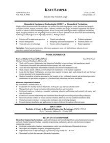 A resume for a biomedical equipment technologist