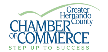 Logo for Greater Hernando County Chamber of Commerce. Blue text on white: 