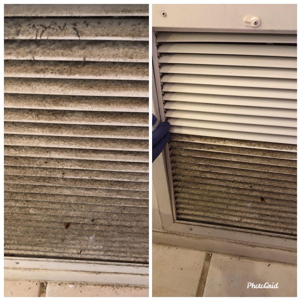A before and after photo of a dirty air vent.