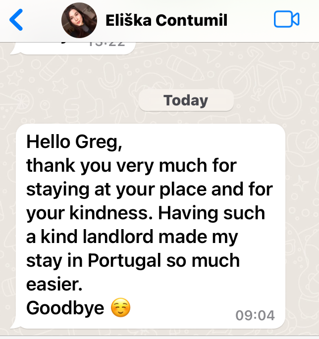 A text message from eliška contumil to greg