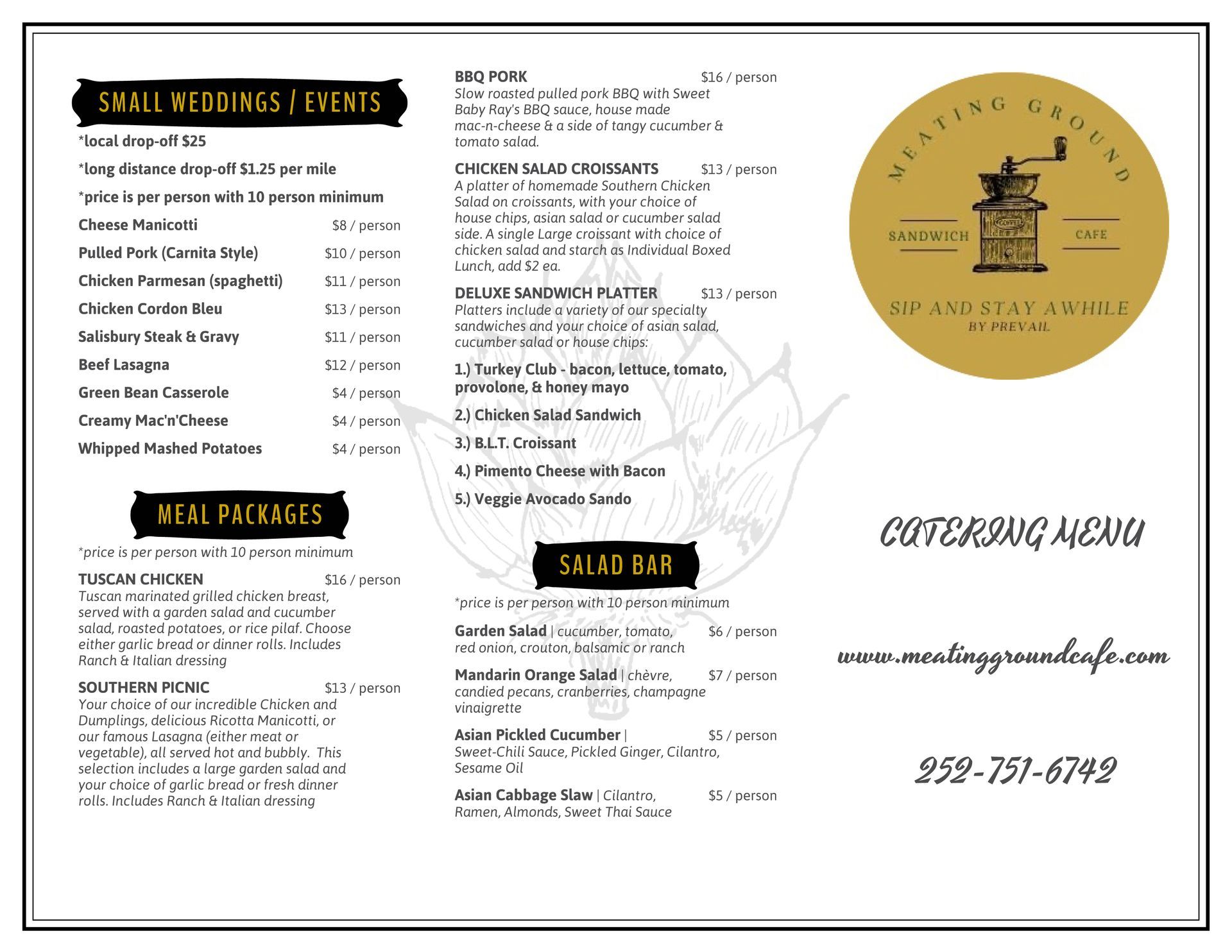 a menu for a restaurant that says small weddings / events