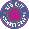 The logo for new city chimney sweep has a brick chimney in the center