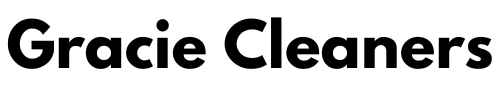 A black and white logo for gracie cleaners on a white background.