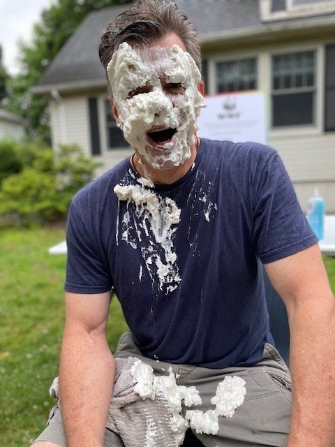 A man who got creamed by a whipped cream pie
