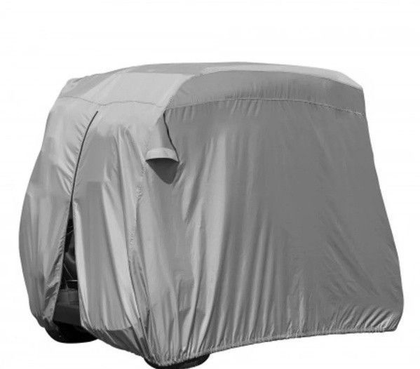 Gray Golf Cart Covered With A Gray Protective Cover — Buggies & Batteries in Hidden Valley, QLD