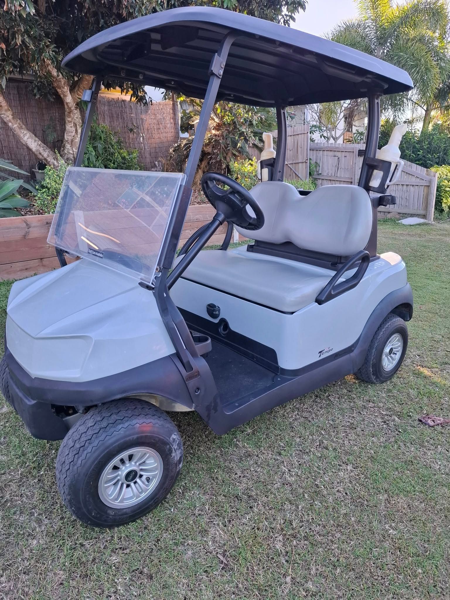 Light Gray Golf Cart With a Black Canopy — Buggies & Batteries in Emerald, QLD