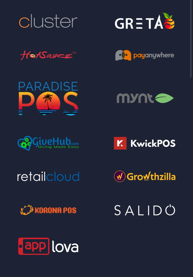 A person holds a point-of-sale device, pulling a receipt.