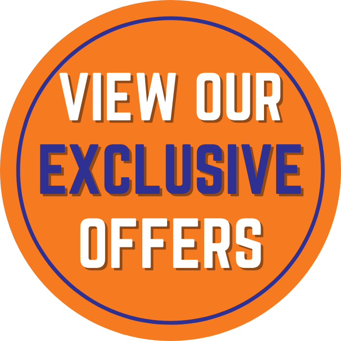 an orange circle that says view our exclusive offers