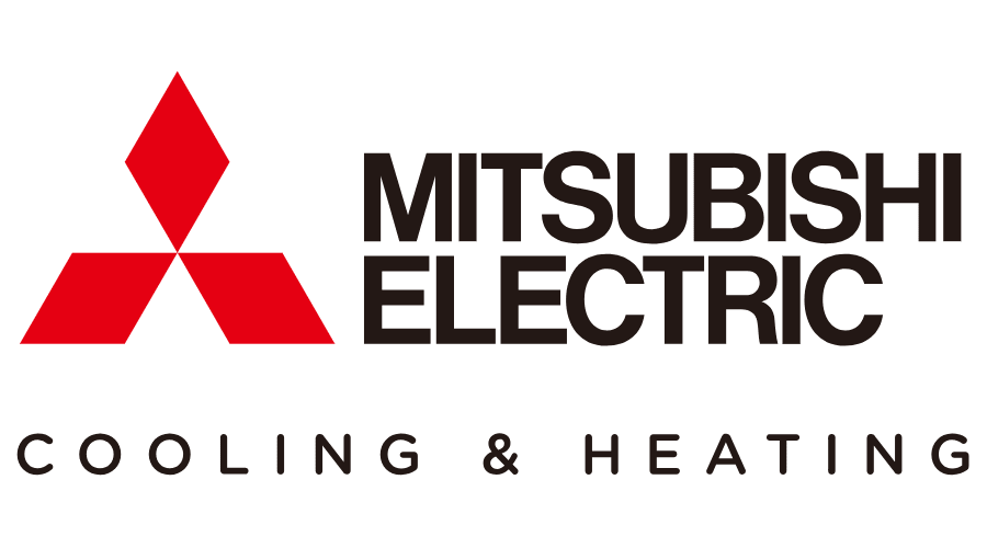 the logo for mitsubishi electric cooling and heating is on a white background .