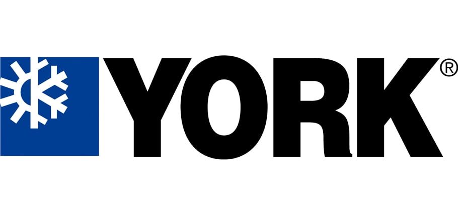 the logo for york is black and blue with a snowflake .
