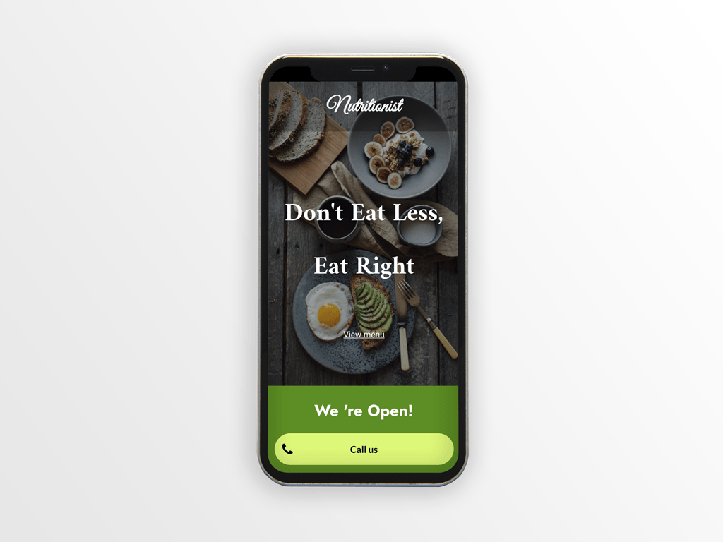 Smartphone displaying a restaurant's promotional ad with food images and the text 