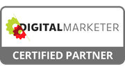 Digital Marketer Certified Partner logo with gears in green and red.