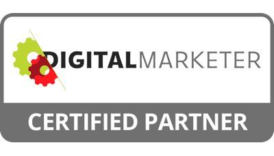 Digital Marketer Certified Partner logo with gears in green and red.