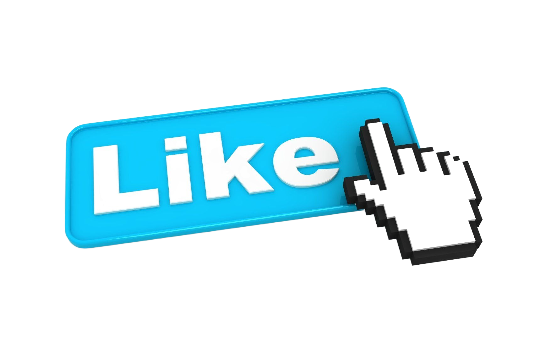 A blue like button with a hand pointing at it