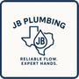 Logo for JB Plumbing featuring Texas outline, water drop with "JB" inside, and tagline "Reliable Flow. Expert Hands."