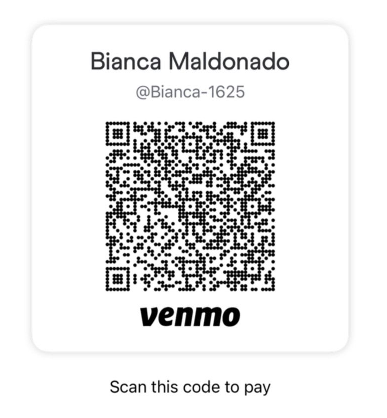 Venmo QR code for Bianca Maldonado, username @Bianca-1625.
