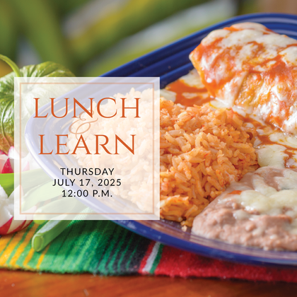 a plate of sandwiches on a table with the words lunch & learn on it