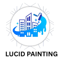 Lucid Painting logo: buildings being painted blue by a paint roller inside a white circle.