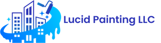 Lucid Painting logo: buildings being painted blue by a paint roller inside a white circle.