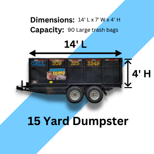 A 15 yard dumpster has a capacity of 90 large trash bags