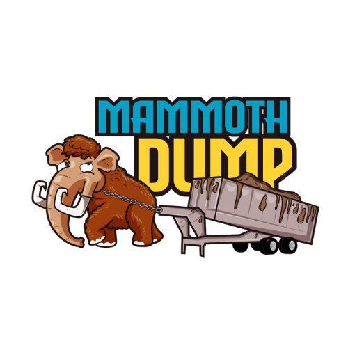 A mammoth is pulling a trailer full of rocks.