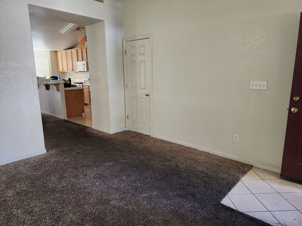Completely empty living room, devoid of furniture or decorations, displaying a clean and open space ready for new design or occupancy.