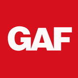 A red background with the word gaf in white letters