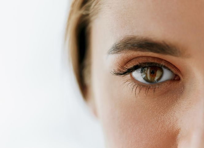 Closeup Of Beautiful Girl Eye And Eyebrow With Natural Makeup